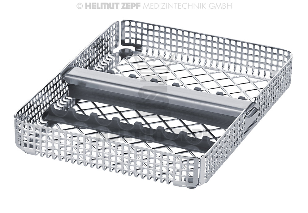 Dental Cassettes Half Tray Washbasket with 2 Instrument Supports & Retainer 178x140x24mm by Helmut Zepf