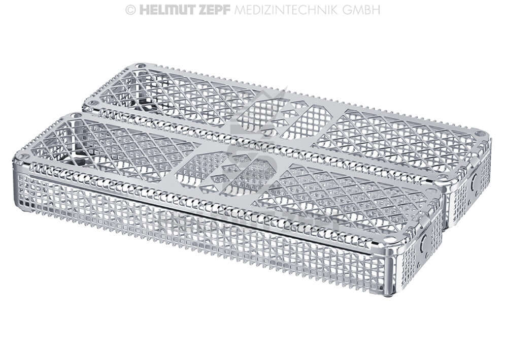 Dental Instrument Cassette Washbasket Longitudinal 1/1 x 1/2 with Lid & Press Button Lock by Helmut Zepf No. 85.194.50