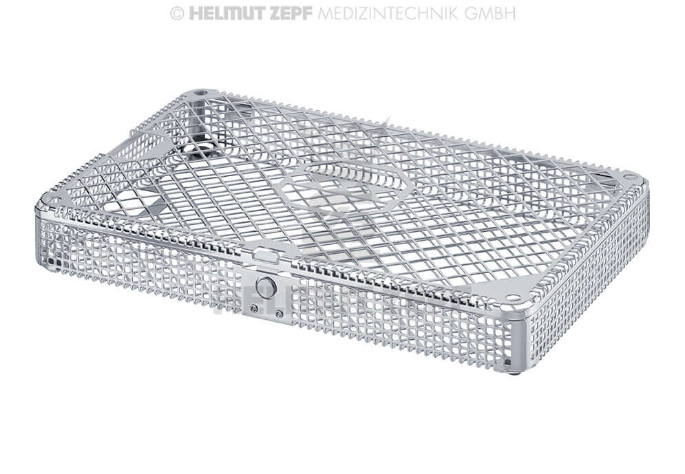 Dental Instrument Cassette Washbasket with lid and press button 275x178x37mm by Helmut Zepf for sterilization