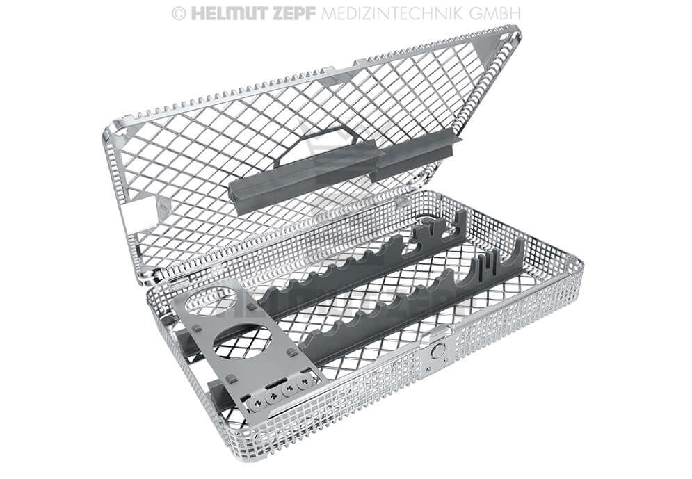 Dental Instrument Cassette Washbasket with lid and silicone supports for immediate implant placement, Hürzeler/Zuhr set by Helmut Zepf