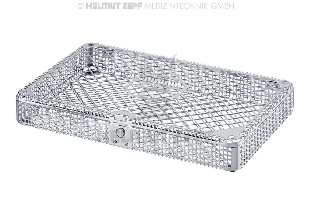 Dental Instrument Cassette Washbasket with Lid and Press Button Lock by Helmut Zepf, 275x178x37mm Sterilisation Tray