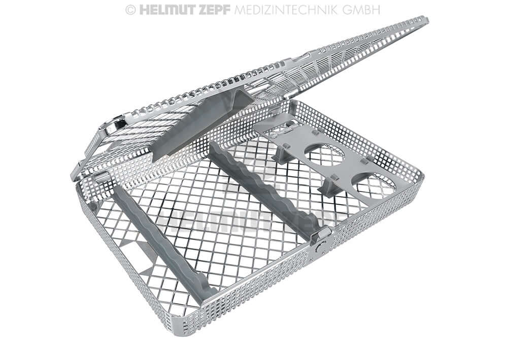 Helmut Zepf dental instrument cassette washbasket for 6 chisels, 4 drills, 2 mixing cups with silicone profile, No. 85.195.60