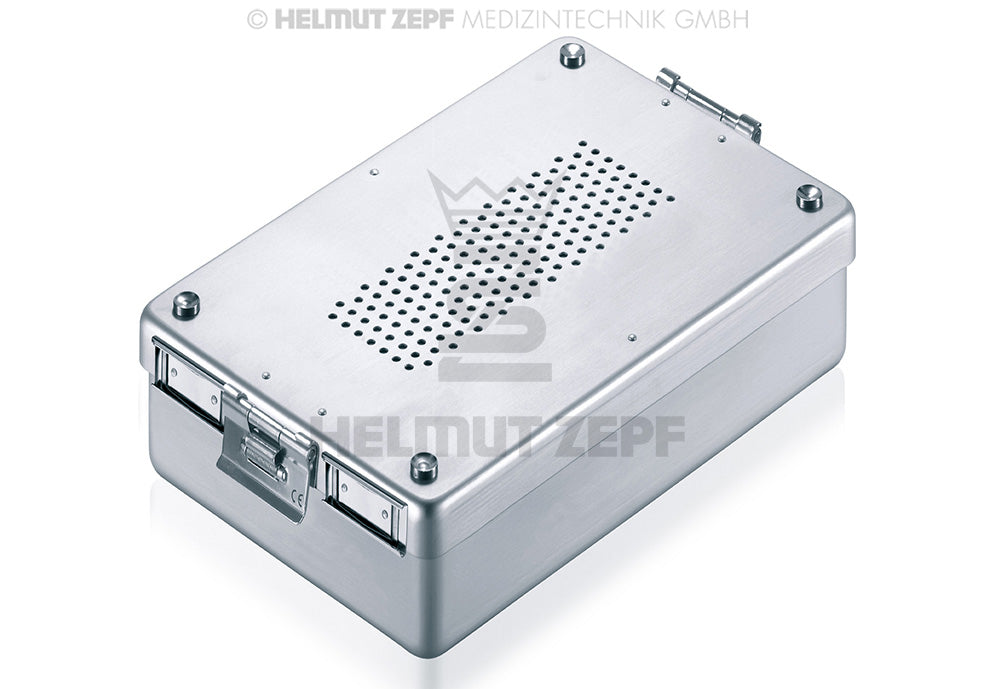 sterilization container perforated aluminium 310x190x40mm grey with textile permanent filters by Helmut Zepf