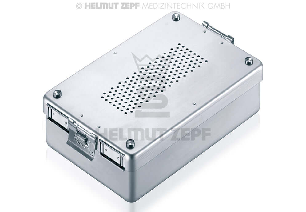 Aluminum Sterilization Box 310x190x40mm Perforated Cover Grey with 2 Textile Filters by Helmut Zepf