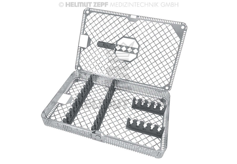 Helmut Zepf Dental Cassettes 1/1 Washbasket for 10 Instruments Lengthwise & 5 Crosswise with Scissors Slot No.85.995.25