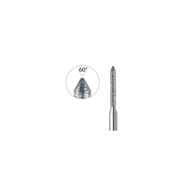 885 012 FG diamond cylinder dental bur medium grit with 60° tip for crown preparation, pack of 6