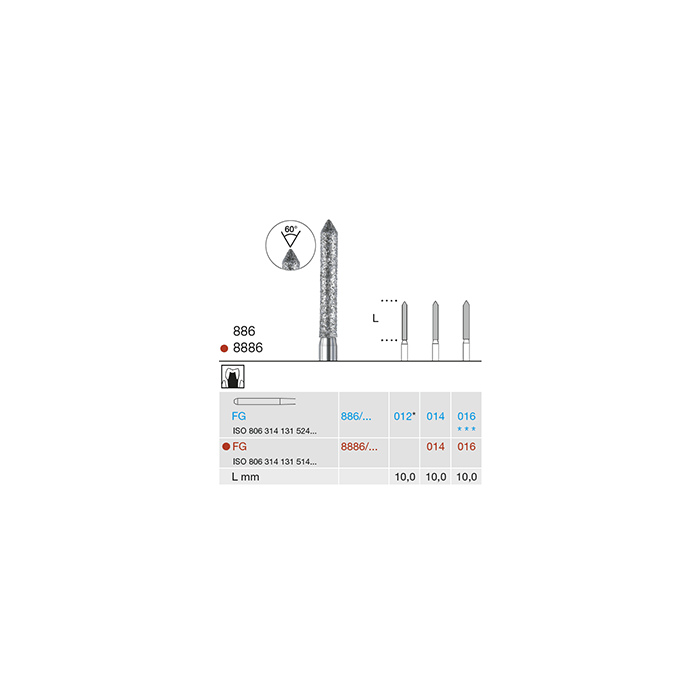 diamond cylinder pointed fine grit dental bur 8886 014 FG Red Ring Crown Preparation ISO 806 314 131 514 014