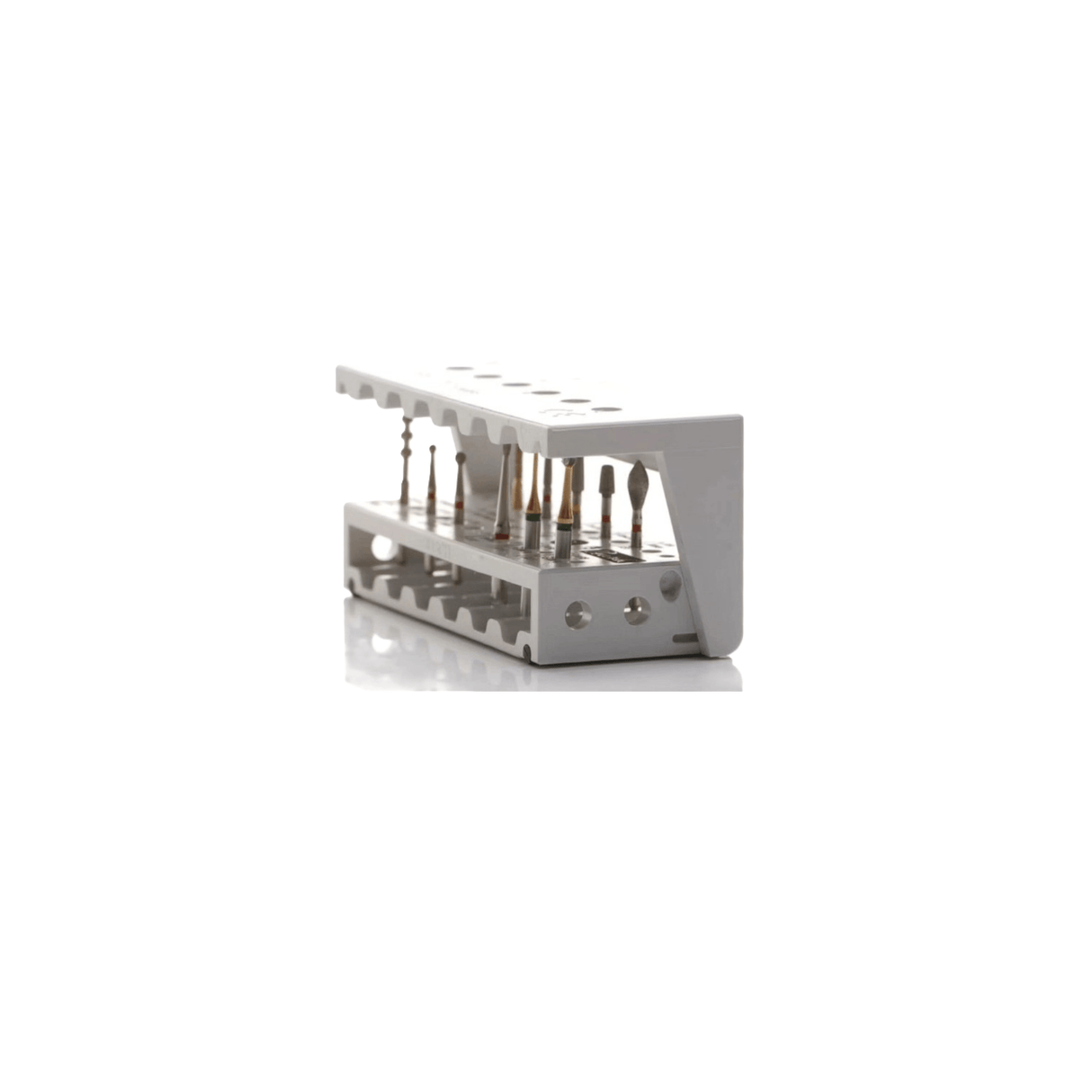 Dental Bur Finishing & Preparation Set by Dr. Bora Korkut in organized bur block holder by Busch