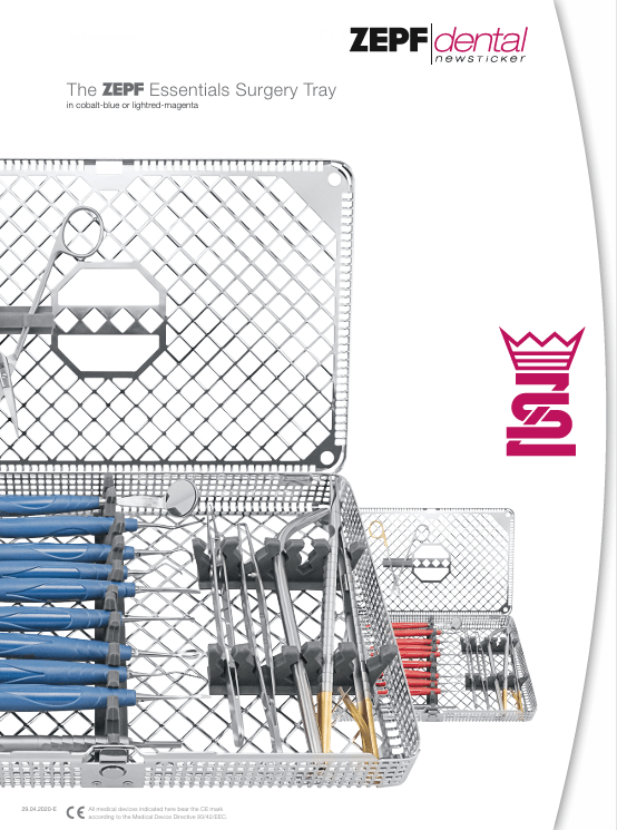 Helmut Zepf Brochure - ZEPF Essentials Surgery Tray in cobalt-blue or lighted-magenta dental instruments