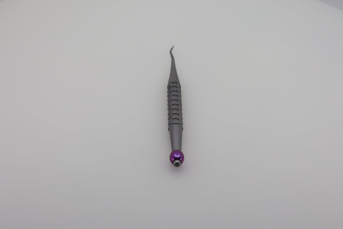 Helmut Zepf 17.008.06 X-Tool Syndesmotome luxator, curved for mesial access 4.0 mm, purple ID ball - standing view