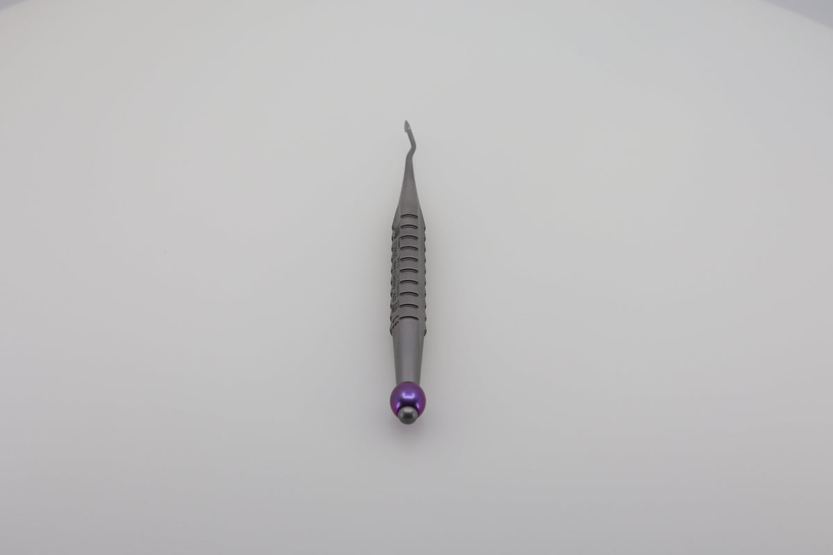 Helmut Zepf 17.008.05 X-Tool Syndesmotome luxator, curved for distal access 4.0 mm, purple ID ball - standing view