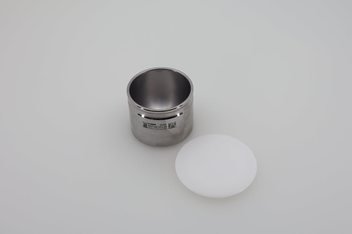 Dental mixing cup 85.251.04 stainless steel, angled view