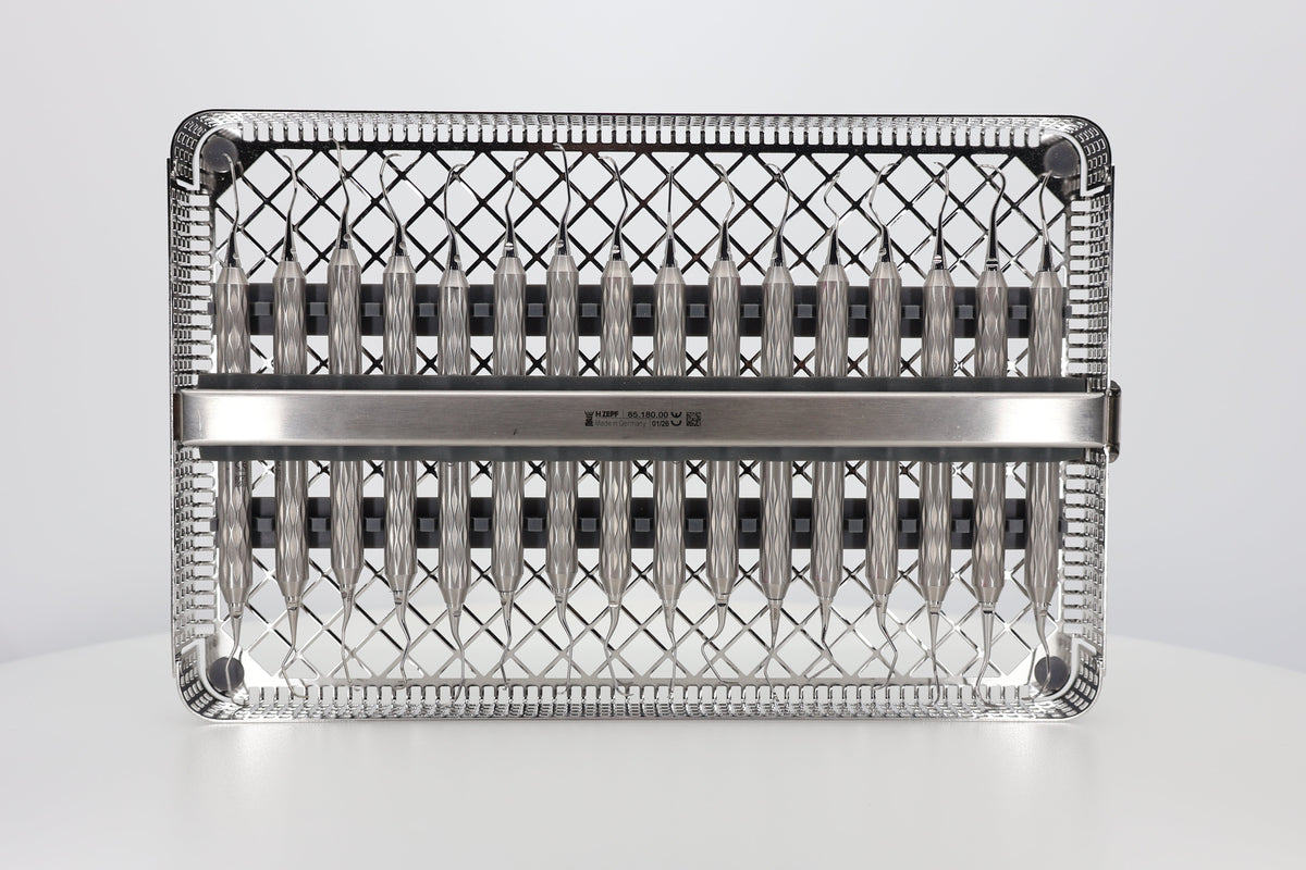 ZEPF Washtray 1/1 for 16 instruments, fully loaded - front view