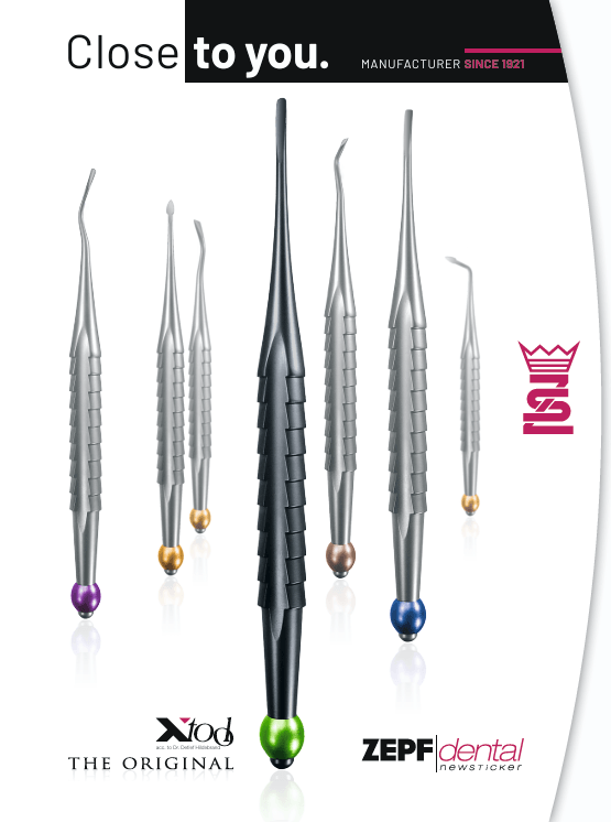 Helmut Zepf Brochure X-Tool dental instruments range with colorful grip handles by ZEPF Dental manufacturer
