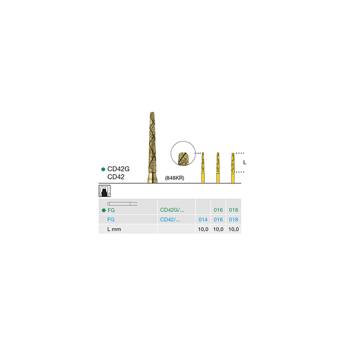 CD42G 018 FG coarse diamond dental bur crown preparation cone rounded edge pack of 6 Busch