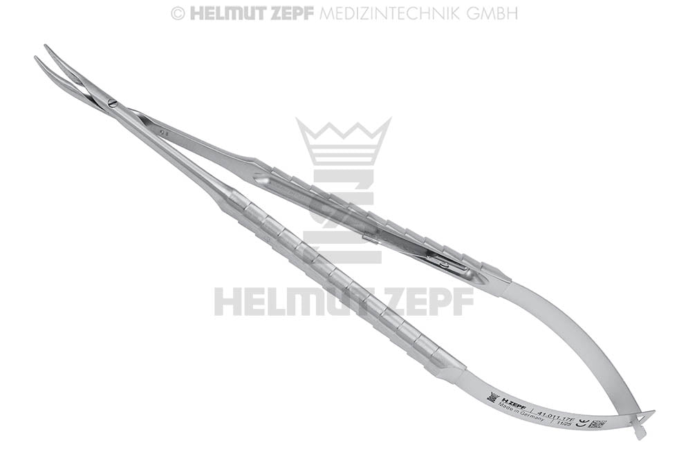 Micro Needle Holder, Curved - 17.5 cm, Tungsten Carbide Jaws, Slim Design with Lock, ZEPF-Line | Helmut Zepf No. 41.011.17F