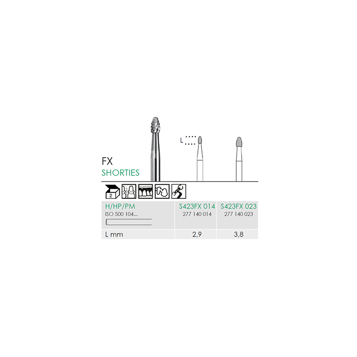 Busch S 423FX 023 HP SHORTIES CARBIDE - (Pack of 2) Bur Made in Germany