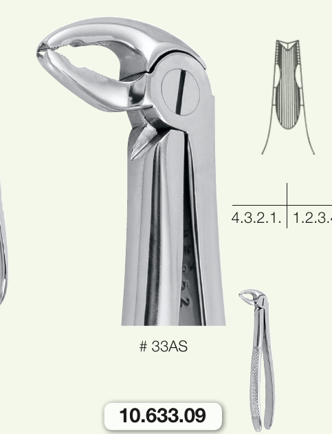 Helmut Zepf 10.633.09 Extraction Forceps English Pattern #33AS Upper Roots and Premolars