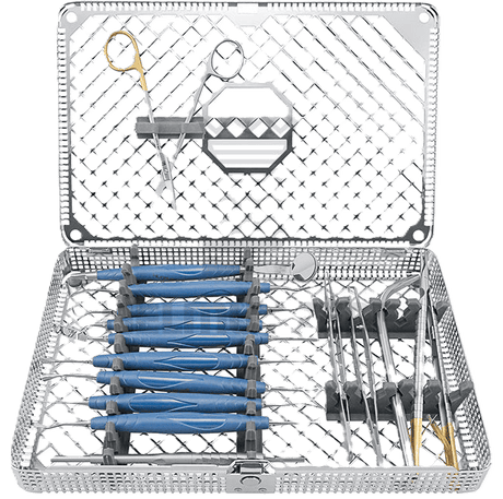 Sterilize Dental Instruments using a stainless steel cassette tray with organized tools for safe autoclave sterilization