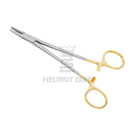 Mayo Hegar Needle Holder with gold-plated handles by Helmut Zepf, premium German surgical suturing instrument