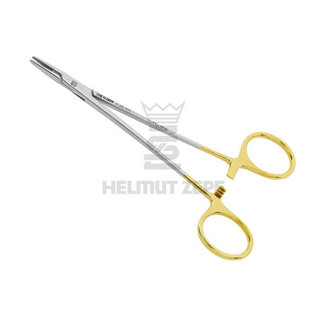 Crile Wood Needle Holder with gold-tipped handles by Helmut Zepf, a versatile suturing tool for dental professionals