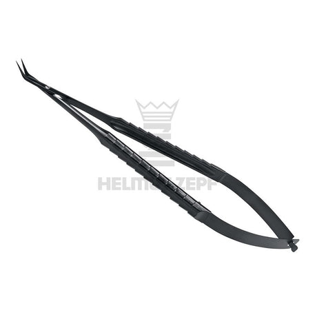 Black Castroviejo Scissors with curved tip for precise dental suturing and implantology procedures