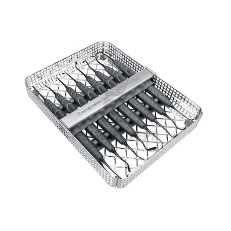 Complete set of Dental Composite Instruments in sterilization tray for placement, contouring, and finishing