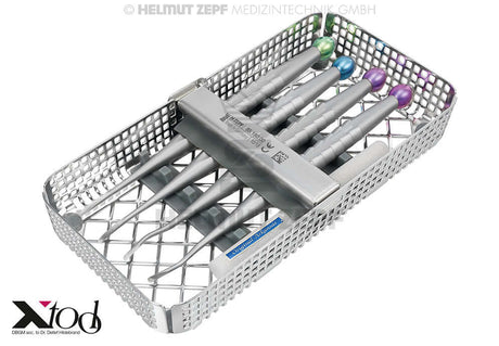 XTool™ Dental Extraction Tools set in sterilization tray for atraumatic extraction preserving bone and soft tissue