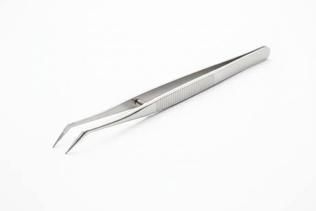 Stainless steel Dental Tweezers with angled serrated tips for precise handling in modern dentistry procedures