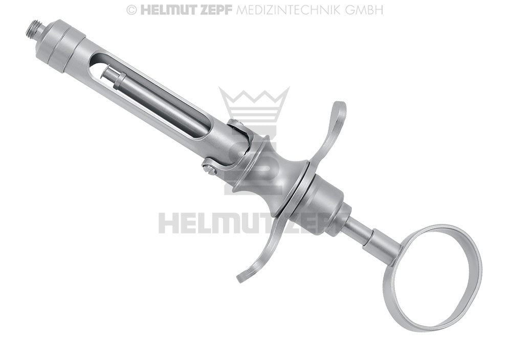Stainless Steel Aspirating Dental Syringe by Helmut Zepf for precise local anaesthetic delivery in dental procedures