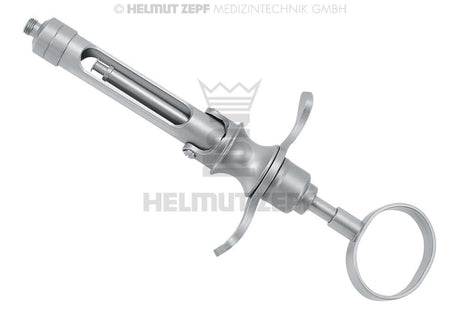 Stainless Steel Aspirating Dental Syringe with thumb ring and finger grips for precise local anaesthetic delivery