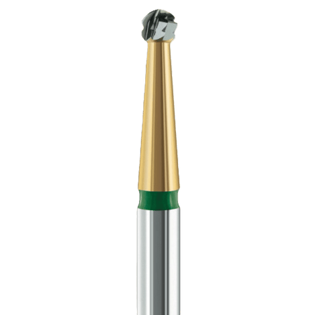 Busch 1SX Cavity Preparation Bur with gold titanium coating and green band for minimally invasive dental care