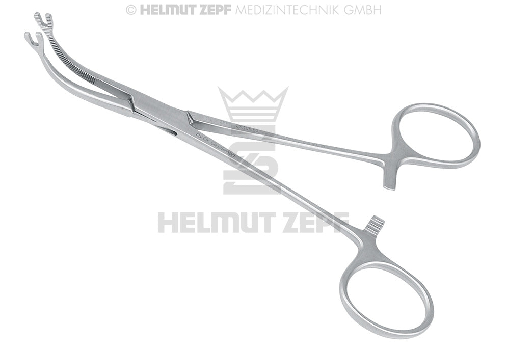 Curved Bone Holding Forcep with serrated jaw for secure grip in orthopedic surgery