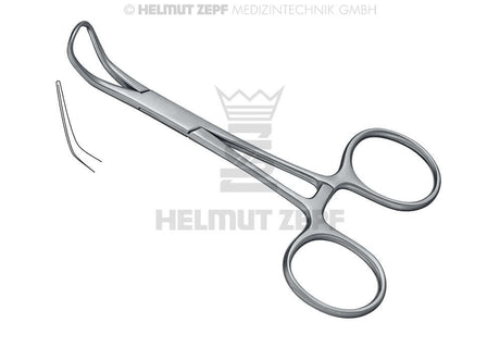 Curved Hemostatic Forcep by Helmut Zepf for precise vessel clamping and bleeding control in surgical procedures