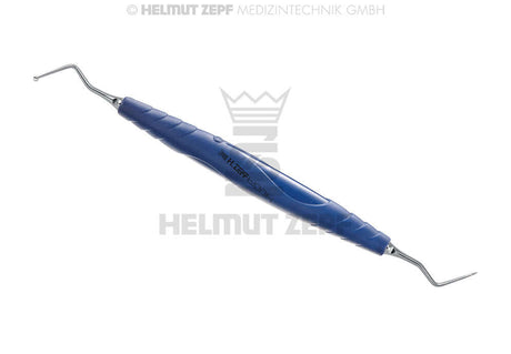 Helmut Zepf Periodontal Suturing Applicator with blue ergonomic handle and dual angled tips for precise suture placement