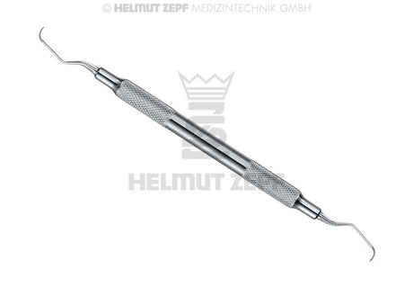 Langer Universal Curette double-ended periodontal instrument with stainless steel knurled handle for subgingival debridement