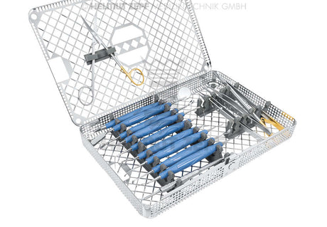 Surgical Instrument Sets by Helmut Zepf — ZEPF ECO Implatool Set with Cobalt-Blue bIONIK Handles in ZEPFcare Washbasket