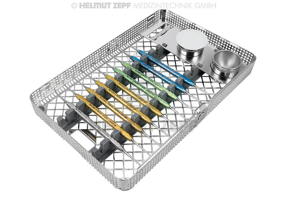 Kirsch Small Sinus Lift Instrument Set modified by Dr. Kai Zwanzig in sterilization tray