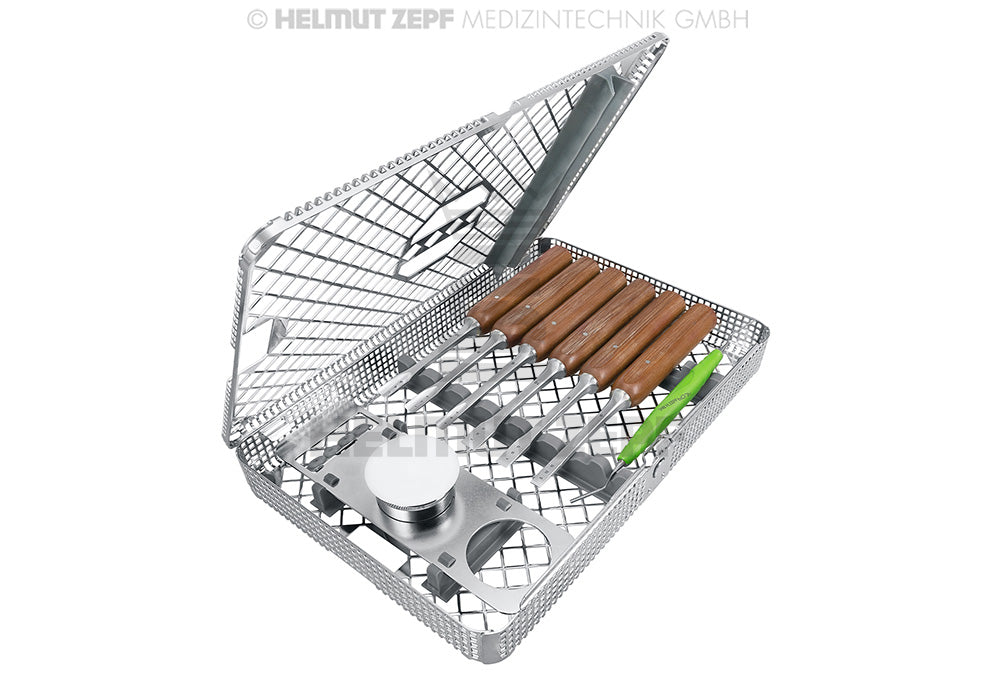 Immediate dentoalveolar restoration set with surgical instruments in sterilization tray