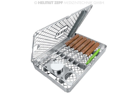Immediate dentoalveolar restoration set by Helmut Zepf in sterilization cassette with dental instruments