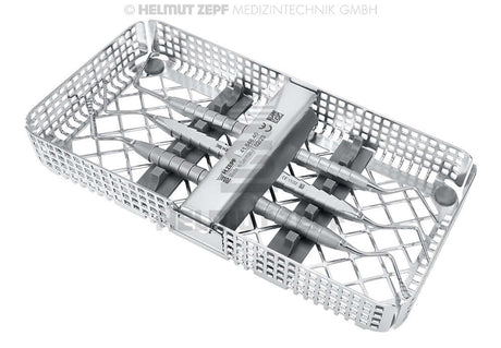 Sinus lift instrument set by Dr. Cacaci & Dr. Syfrig in sterilization tray for internal sinus lift procedures