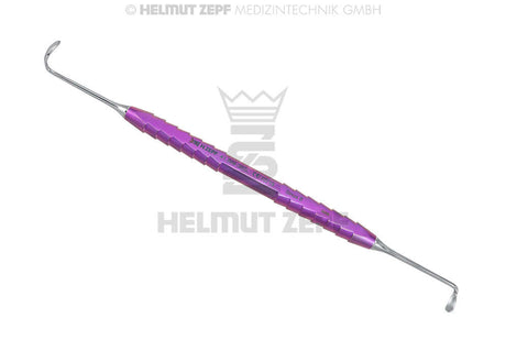 Titanium Dental Hygiene Instruments double-ended curette with purple ergonomic handle for implant care by Helmut Zepf
