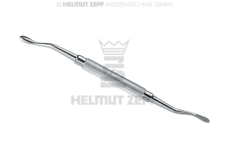 Miller bone file double-ended surgical instrument with precision-cut serrations for oral bone contouring by Helmut Zepf