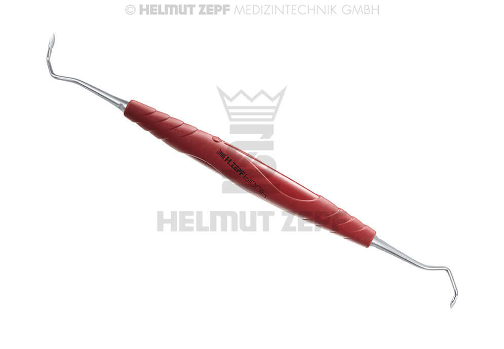 Helmut Zepf double-ended dental tunneling instruments with red ergonomic handle for periodontal soft tissue procedures