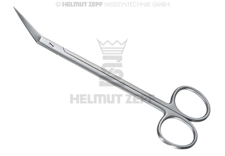 Locklin scissors offset tips 16 cm serrated by Helmut Zepf — offset-handle gum scissors for posterior trimming