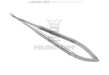 Micro-Spring Castroviejo Suture Removal Scissors with curved tips by Helmut Zepf, German surgical stainless steel