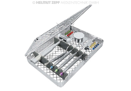 Dental Implant bone splitting instrument system kit in sterilization tray by Helmut Zepf