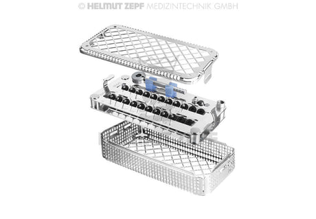 Universal Dental Implant Tools sterilization cassette tray set by Helmut Zepf with precision instruments
