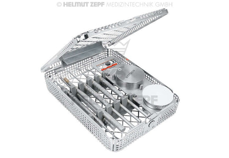Helmut Zepf Bone Augmentation Sets with surgical instruments in sterilization tray for bone grafting procedures