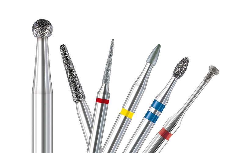 Busch & Co. clinical rotary dental product collection featuring diamond burs in multiple shapes and grits